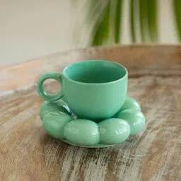 Exclusivelane Caribbean Green Green Ceramic Cup And Saucer-image-40