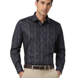 Van Heusen Black Cotton Regular Fit Printed Shirt-image-93