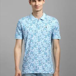 Louis Philippe Blue Cotton Slim Fit Printed Polo T-Shirt-image-31