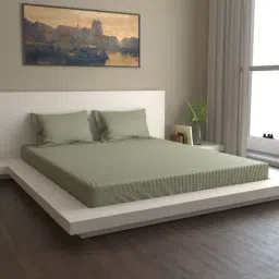 Mark Home Premium Stripes 400 TC Silver Bed Sheet Set-image-76