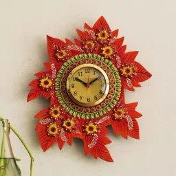 eCraftIndia Handcrafted Papier-Mache Leaf Shape Wall Clock-25