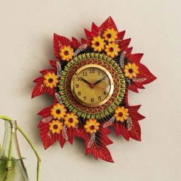 eCraftIndia Handcrafted Papier-Mache Leaf Shape Wall Clock-image-16