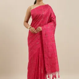 The Chennai Silks Magenta Embroidered Saree With Blouse-image-26