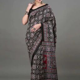 Saree Mall Black Printed Saree With Unstitched Blouse-image-97