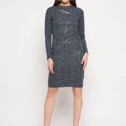MADAME Grey Embellished Bodycon Dress-image-14