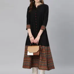 YASH GALLERY Black Printed A Line Kurta-image-11