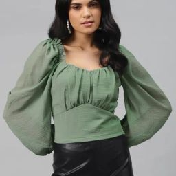 Melon by PlusS Green Textured Crop Top-image-36
