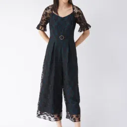 Miss Chase Black & Teal Blue Lace Work Jumpsuit-image-72