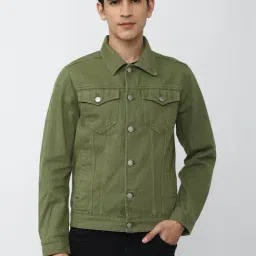 Peter England Jeans Green Cotton Regular Fit Denim Jacket-44