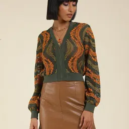 Label Ritu Kumar Green Lace Bomber Jacket-picture-18