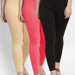 Gracit Black & Skin Mid Rise Leggings - Pack Of 3-image-72