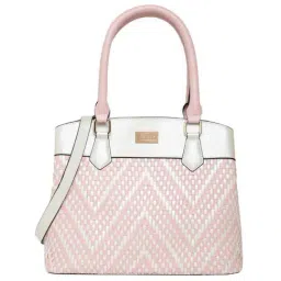 KLEIO Pink & White Textured Medium Handbag-9