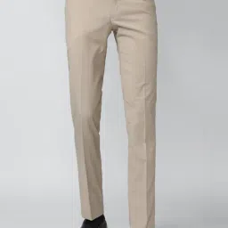 Peter England Khaki Slim Fit Checks Trousers-image-70