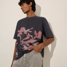 Nuon by Westside Charcoal Abstract Design Relaxed-Fit Cotton T-Shirt-image-56
