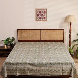 Fabindia Zaira Blue Cotton Printed 140 TC Double Bed Cover-image-6