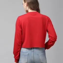 KASSUALLY Red Cotton Graphic Print Crop Sweatshirt image 2