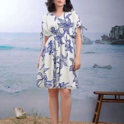 Purvaja Blue & White Regular Fit Floral Print Dress-image-21