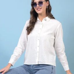 Crimsoune Club White Blended Embellished Shirt-image-85