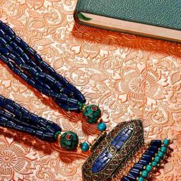 Imli Street Blue Golden Tone Long Beaded Handcrafted Necklace-image-70