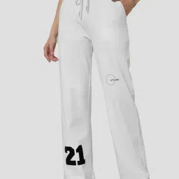 EDRIO White & Black Cotton Graphic Print Mid Rise Trackpants-picture-26