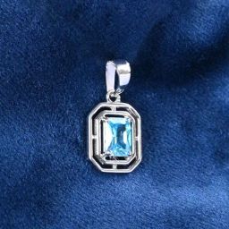 Clara 925 Silver Platinum Plated Swiss Zircon Blue Solitaire Pendant Without Chain-image-20