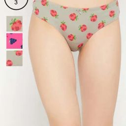 Clovia Cotton Pack of 3 Low Waist Printed Thong with Inner Elastic-image-92