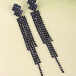 StyleCast Brass-Plated Rhinestone Studded Geometric Shaped Tasselled Drop Earrings-image-57