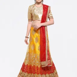 MANVAA Embroidered Semi-Stitched Lehenga & Unstitched Blouse With Dupatta-picture-33