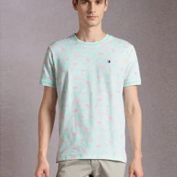 Louis Philippe Blue Cotton Slim Fit Printed T-Shirt-image-65