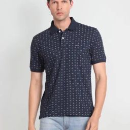 Arrow Sport Navy Cotton Regular Fit Printed Polo T-Shirt-picture-30