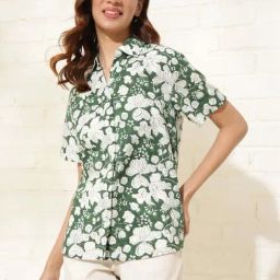 Fabindia Green Cotton Floral Print Shirt-image-98
