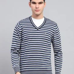 Monte Carlo Blue Regular Fit Striped Pullover-image-53