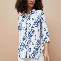 Colour Me By Melange Blue Cotton Regular Fit Printed Shirt-image-19
