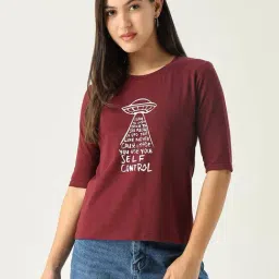 SHOWOFF Burgundy Graphic Print T-Shirt-image-60