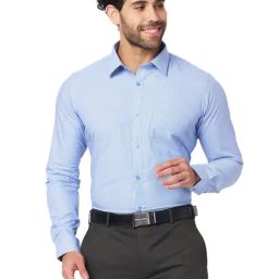 Raymond Blue Cotton Classic Fit Texture Shirts-image-76