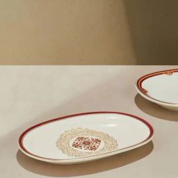 Fabindia Chitra Red Ceramic Small Oval Platter-image-28