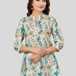 Saree Swarg Off White Printed A-Line Short Kurti-picture-44