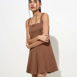Nuon by Westside Brown Solid A-Line Dress-picture-21
