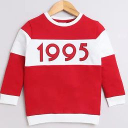 Bumzee Girls Red & White Color Block Full Sleeves Sweatshirt-picture-1