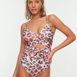 Trendyol Women Pink & White Animal Print Bodysuit-image-60