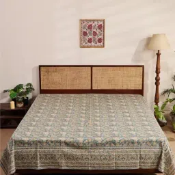 Fabindia Zaira Blue Cotton Printed 140 TC Queen Bed Cover-image-12