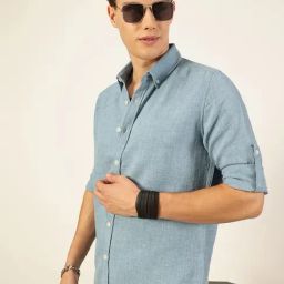 Thomas Scott Blue Slim fit Solid Casual Shirts-image-78