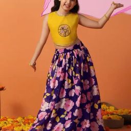 Fashion Dream Kids Mustard Floral Lehenga Choli With Dupatta Set-picture-36