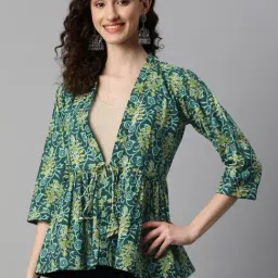 Indibelle Green Cotton Printed Shrug-image-17