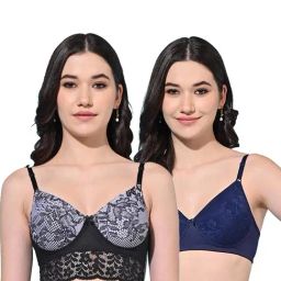 FIMS Black & Blue Lace Work Bras - Pack Of 2-31