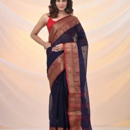 Arhi Navy Blue Cotton Polyblend Woven Design Saree-picture-44