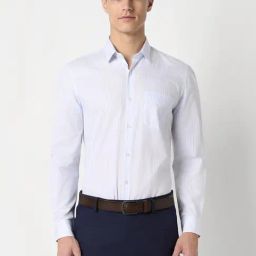 Peter England Blue Slim Fit Striped Shirt-image-87