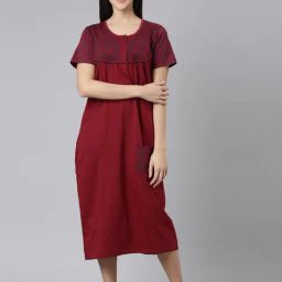 Kryptic Maroon Floral Print Night Dress-image-6