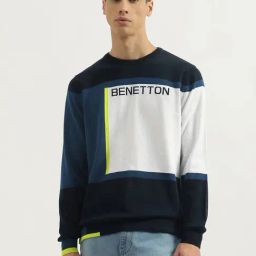 United Colors of Benetton Blue Pure Cotton Regular Colorblock Sweatshirt-image-98