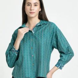 SHAYE Green Cotton Printed Shirt-picture-1